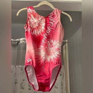 Pink and white GK gymnastics leotard